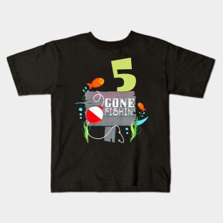 Kids 5th Birthday Fisherman Shirt Gone Fishin Gift for Boy Girl Kids T-Shirt